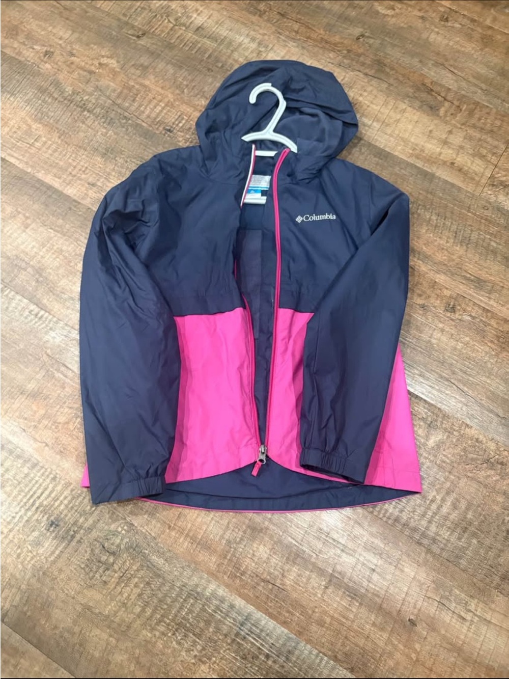 Columbia Kids Hooded Rain Jacket in Navy and Pink 10/12